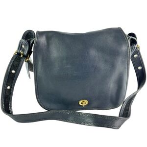 Authenticated COACH 9525 Navy Blue Leather Stewardess Shoulder Made in The USA